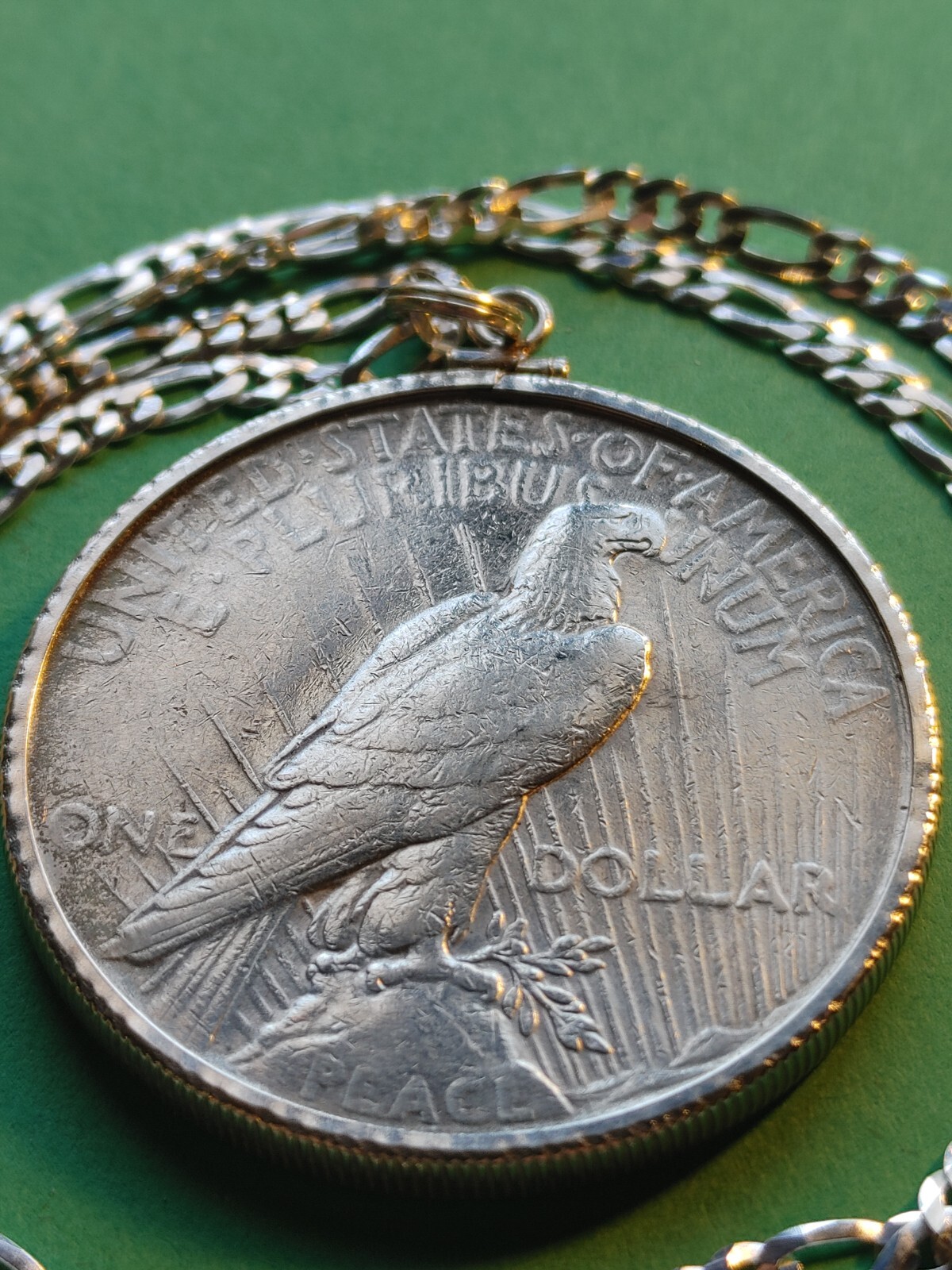 1922 Peace Liberty 900 SILVER DOLLAR Pendant 22″ 925 STERLING Chain & GIFT BOX