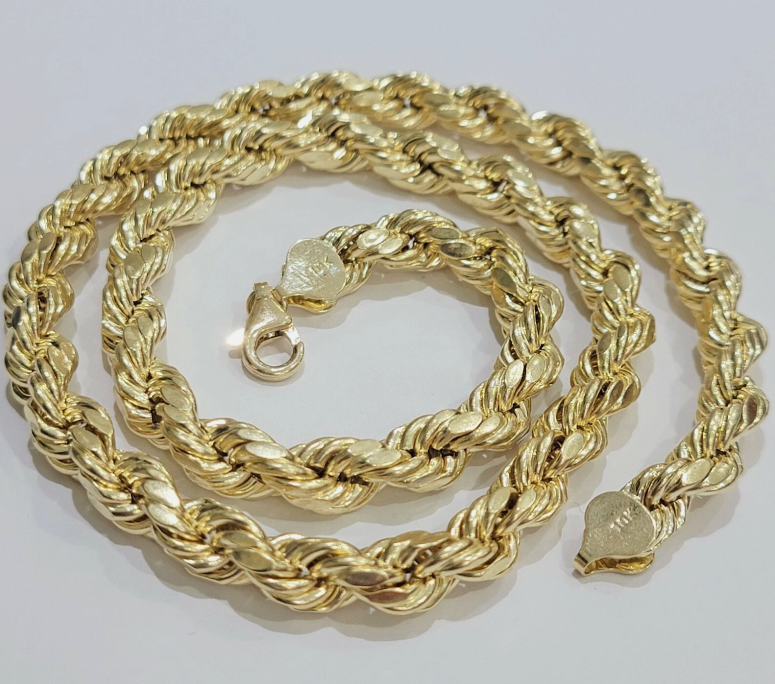 REAL 10K Yellow Gold Rope Chain Necklace 8mm 22″ Inc Diamond Cut Men Women Gift