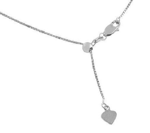 Up to 30″ Solid Adjustable Venetian Box Chain Necklace Real 14K White Gold