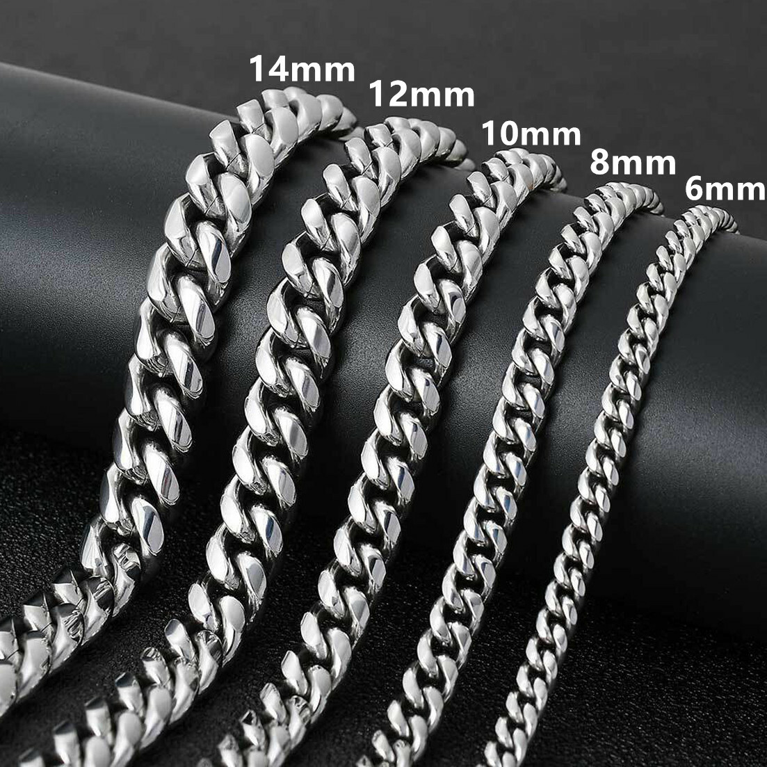 Fashion Mens Miami Cuban Link Bracelet or Chain Necklace Silver Stainless Steel