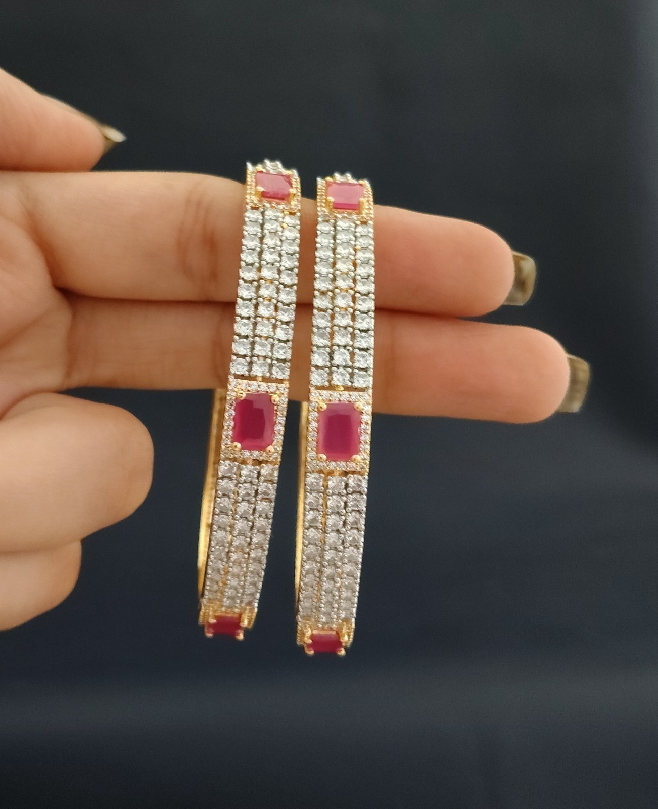 Khushnuma Ruby Radiance Diamond Style Openable Bangles Roz Jewellers.