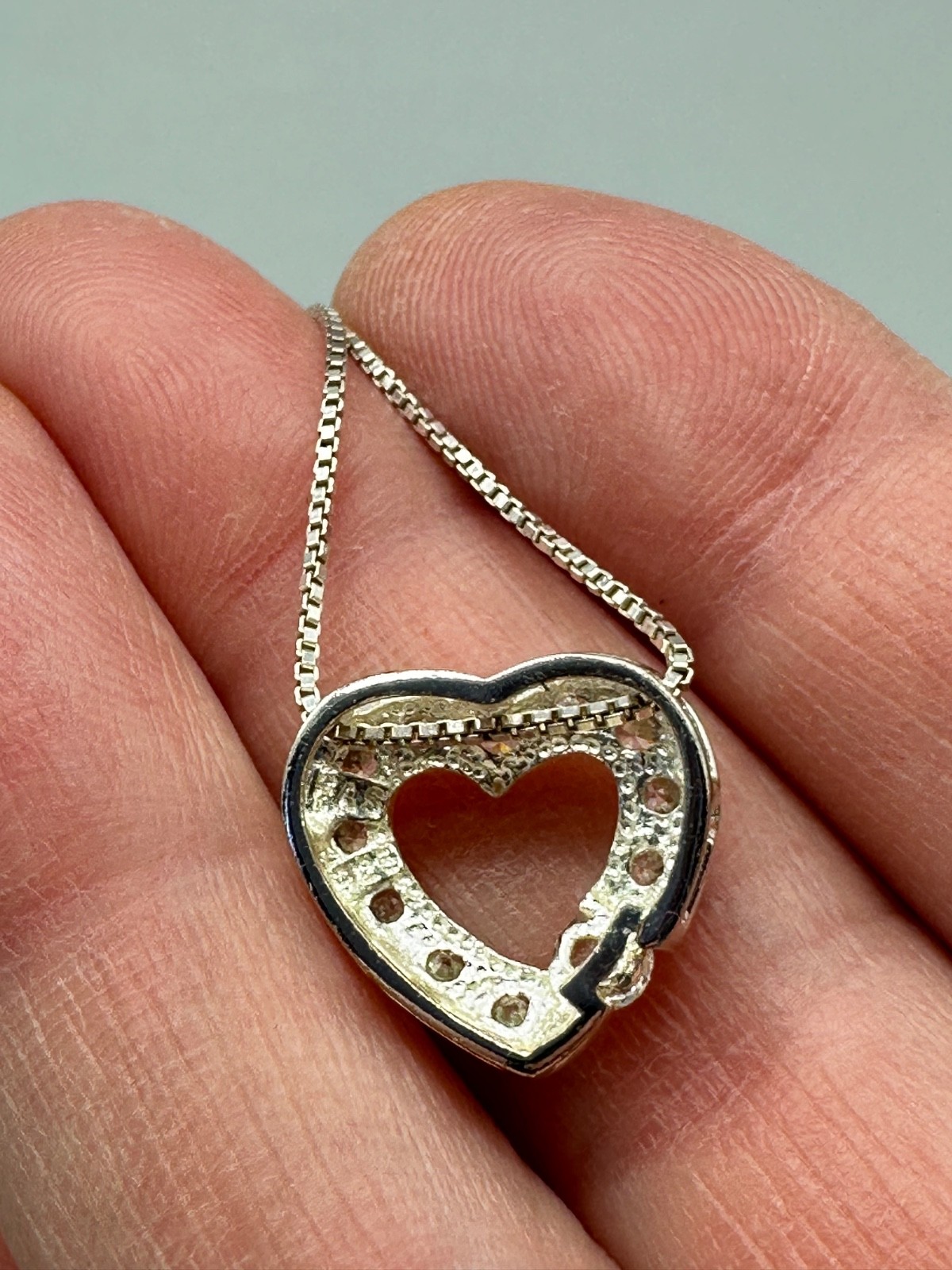 Sterling Silver 925 Italy Heart Pendant and Cubic Zirconia 18″ Jewelry Necklace