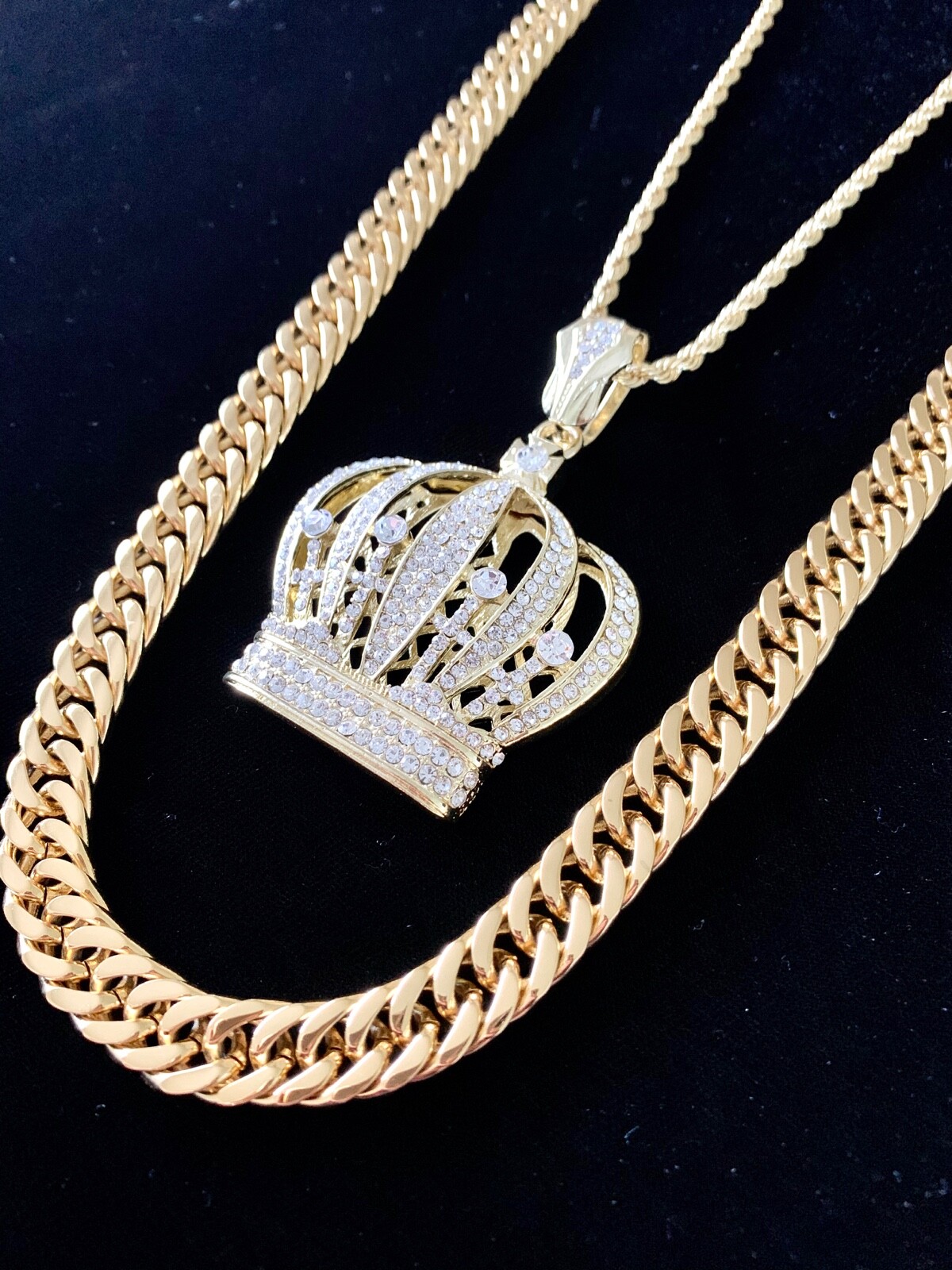 Solid 18K Gold Lab Diamonds BIG CROWN Pendant Chain Necklace *LIFETIME WARRANTY*