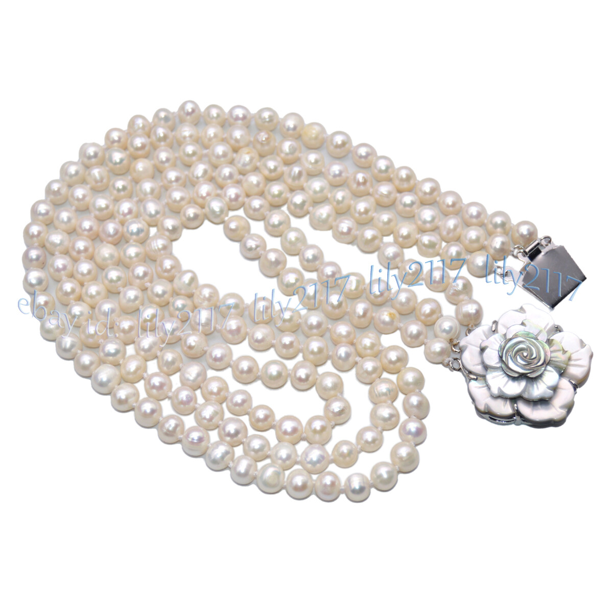 3Rows Natural 6-7mm Akoya Freshwater Cultured White Pearl Beads Necklace 17-19”