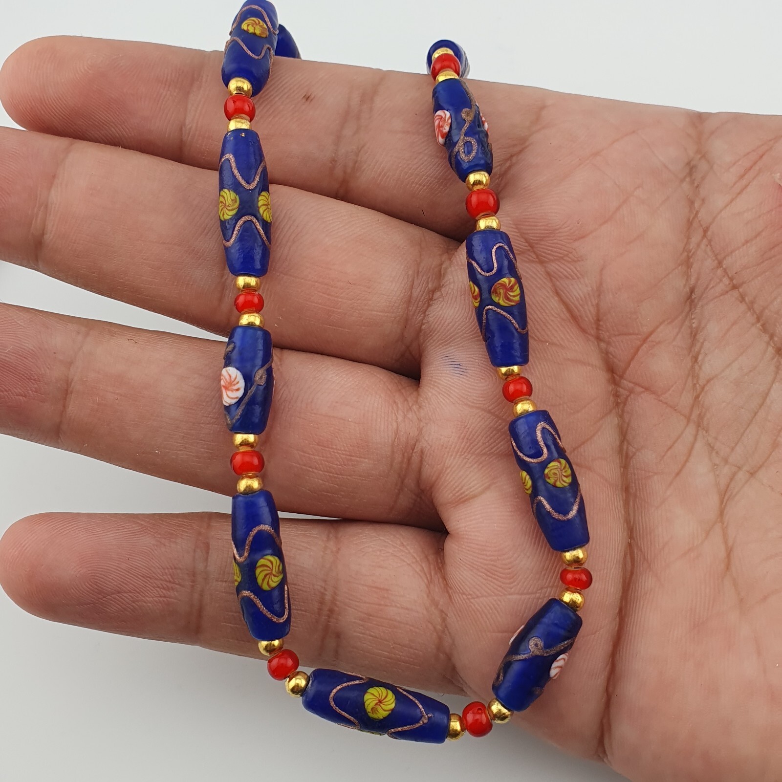 Amazing Vintage Venetian Style Floral Glass With WhiteHeart Glass Beaded Necklac