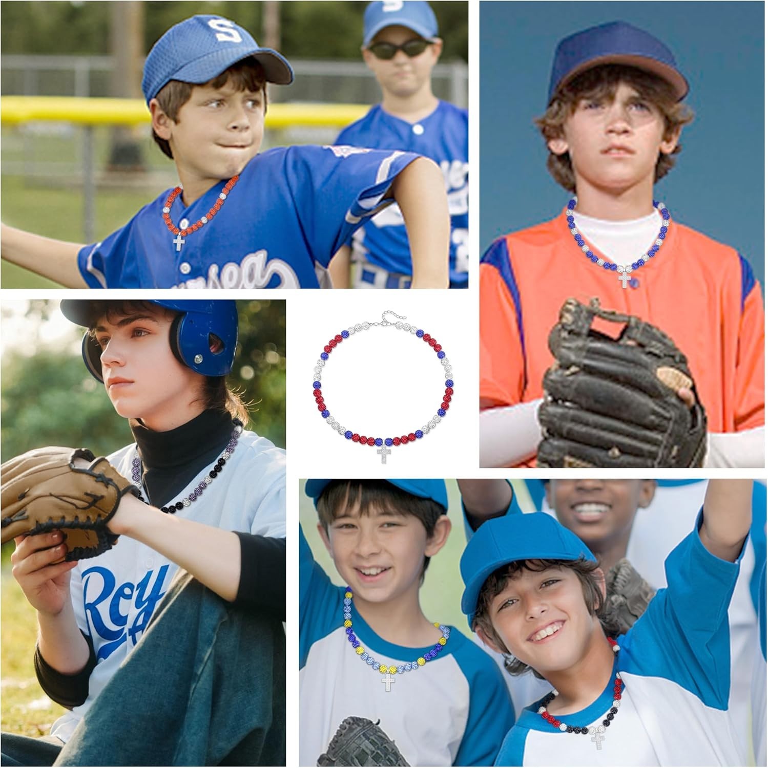 Baseball Necklace Glitter Rhinestone Beaded Sports Jewelry 16/18in Men Women