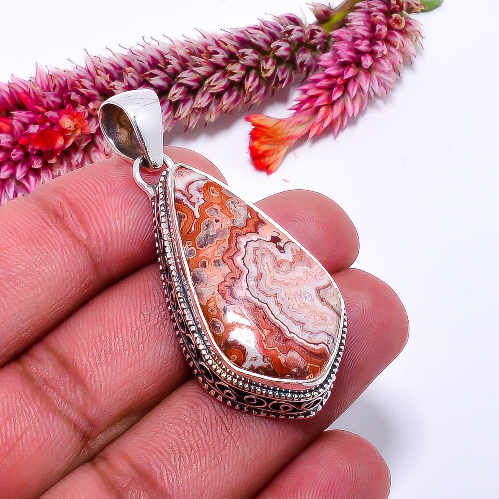 Rosetta Jasper – United State Fine Art 925 Sterling Silver Pendant 1.99″ P114356