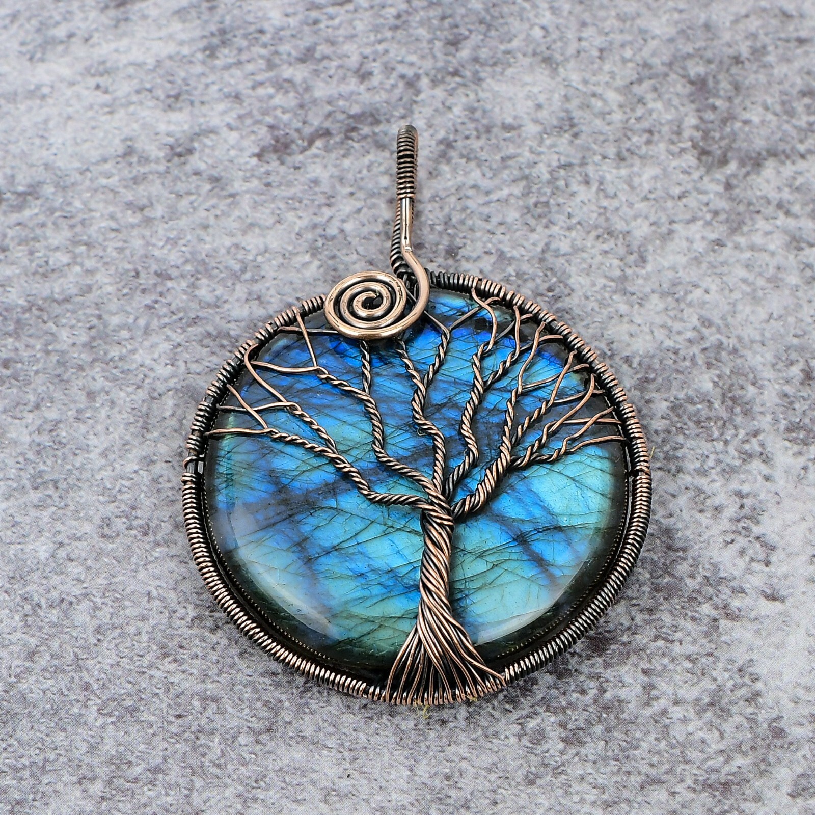 Tree Of Life Labradorite Gemstone Copper Wire Wrapped Handmade Pendant