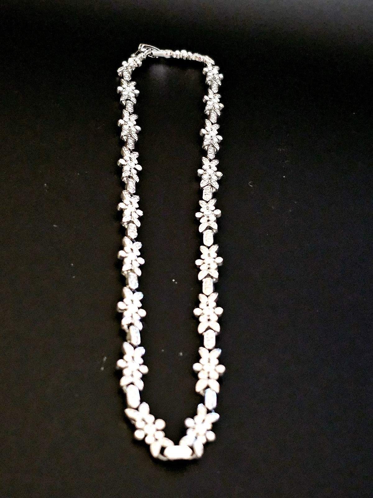 Silver Plated White Cubic Zirconia Flower Stated Elegant Floral Necklace 16in