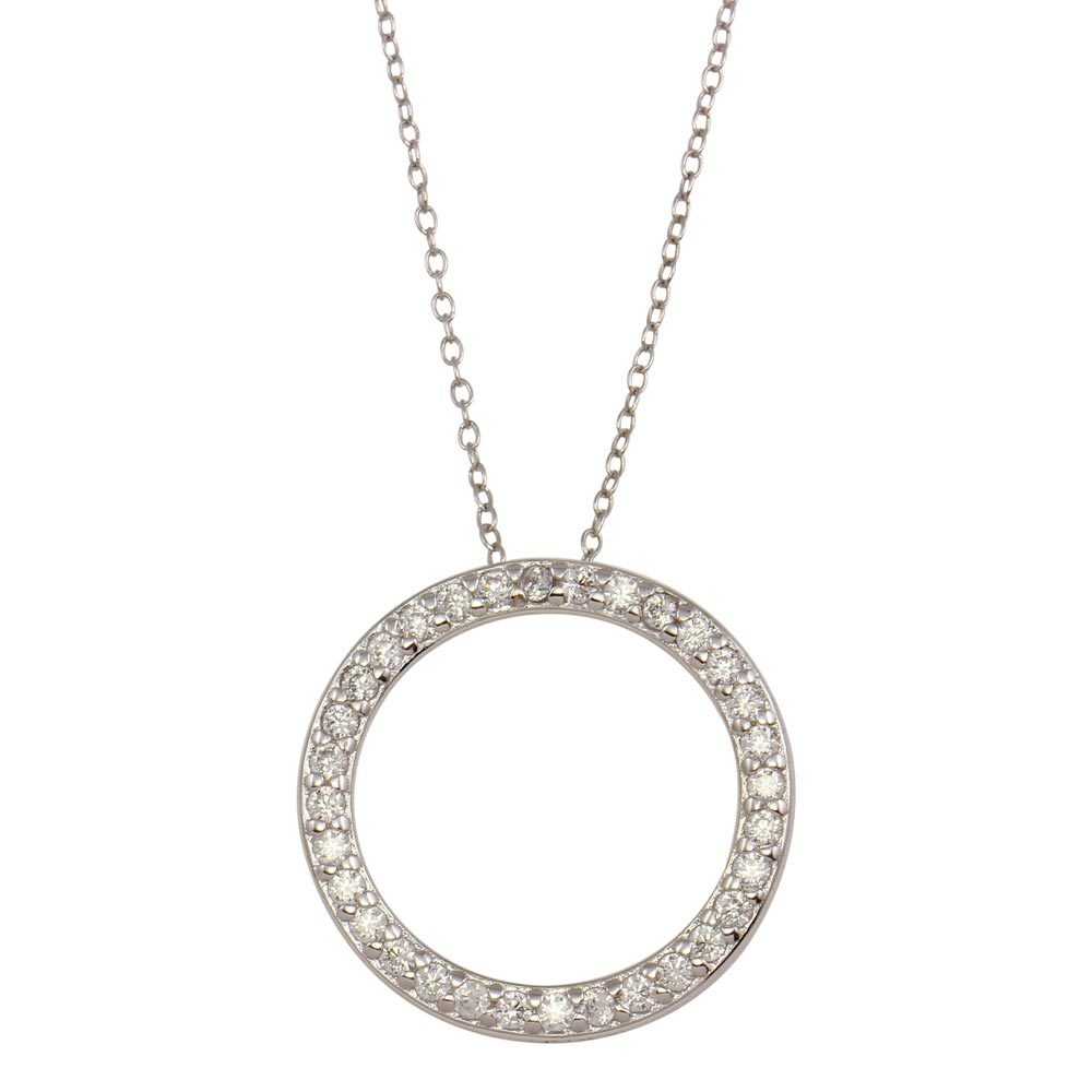 CIRCLE NECKLACE PENDANT W/ LAB DIAMONDS/ 925 STERLING SILVER / 18” CHAIN