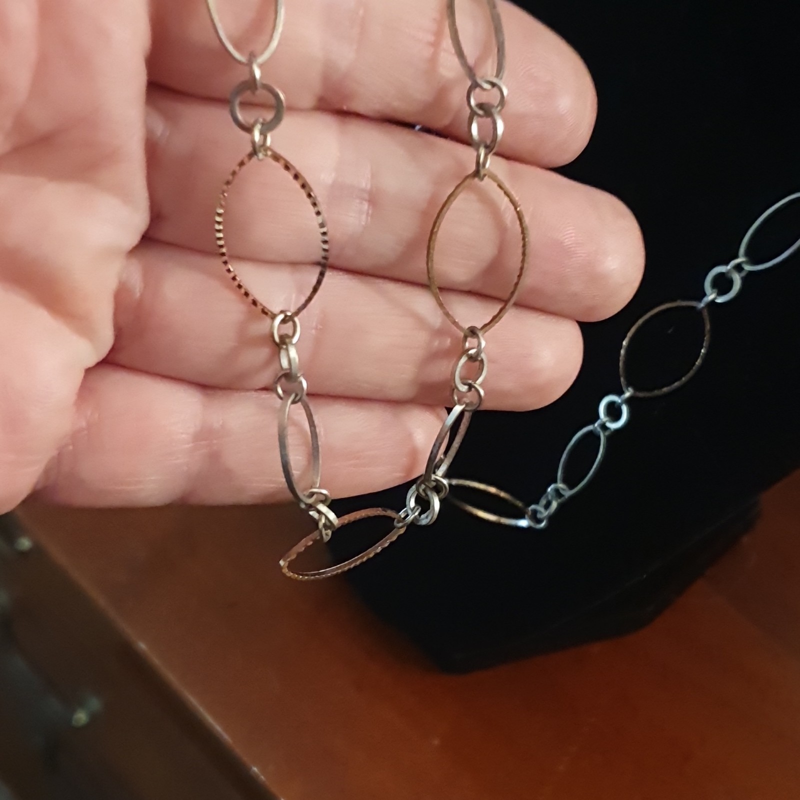 Two-Tone Silver/Gold Tone Metal Oval Link Chain Necklace, 18in Lobster, No Stone