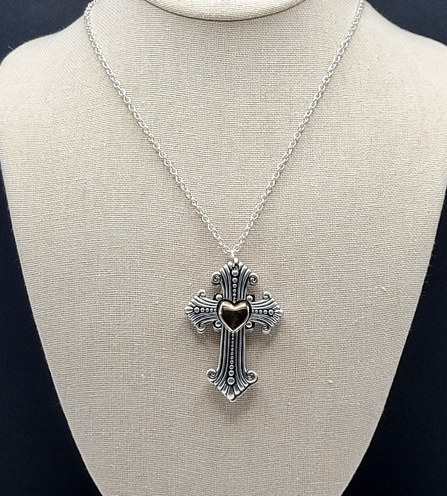 Modern Slide Cross Heart Charm Serenity Prayer Roman Style Silver Tone Necklace