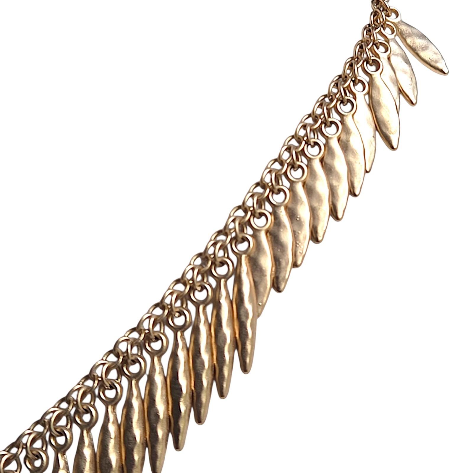 Leaf Fringe Y Drop Lariat Necklace Matte Gold Tone Boho Statement 17″-20″