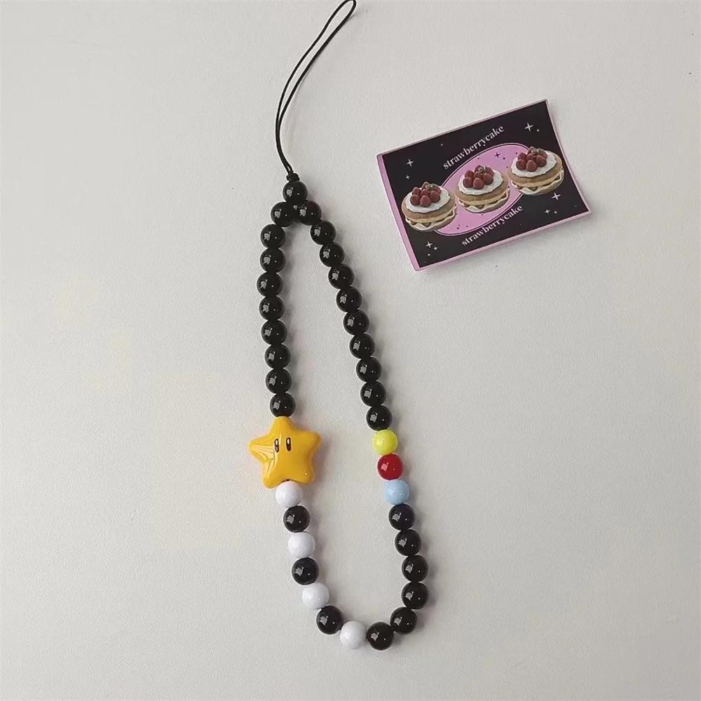 Ins Dopamine Star Black Yellow Beaded Phone Charm Strap Pendant