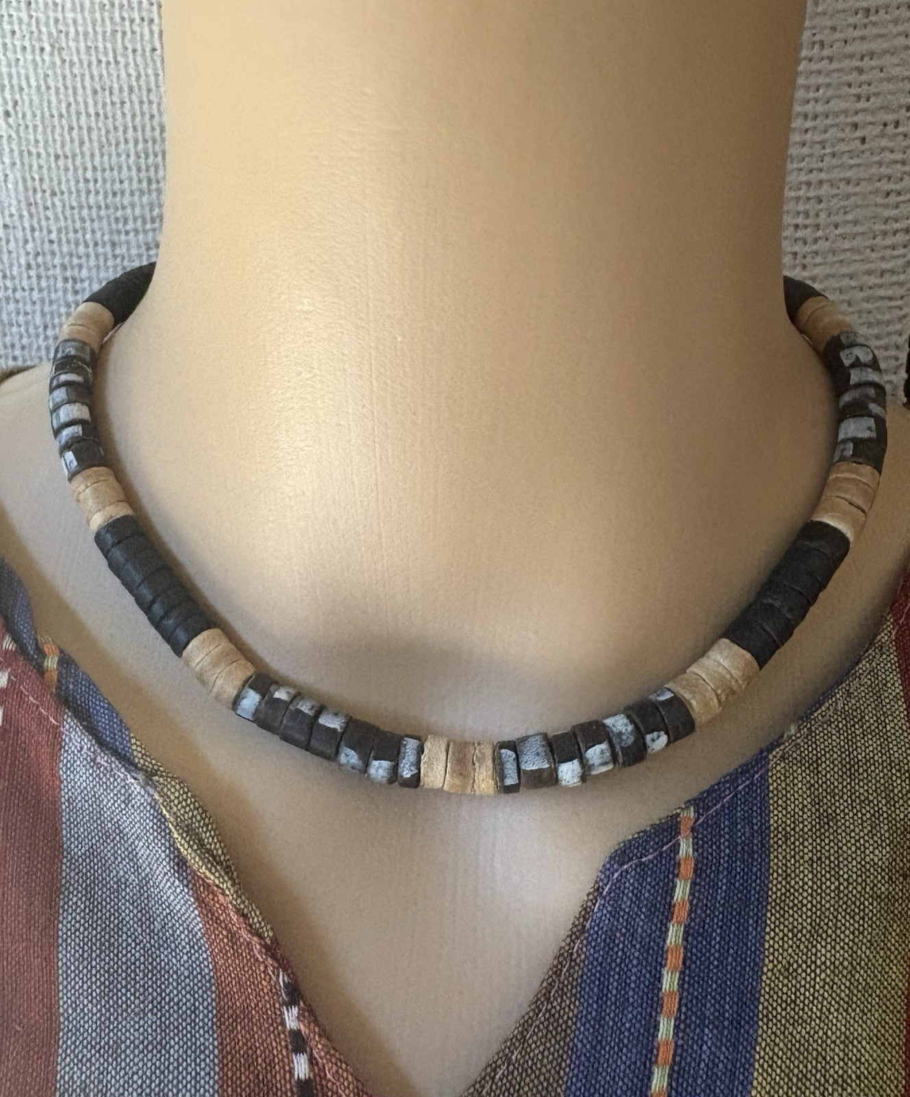 Earthy Tones Coconut Necklace – Boho Surfer Accessory – Handmade Beaded Jewelry