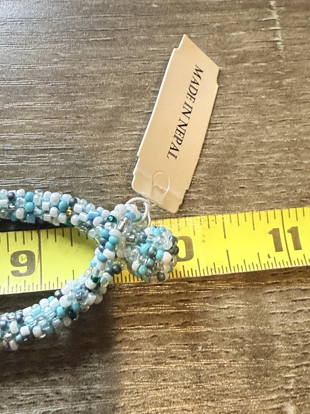 Seed Bead Necklace Blue White Made in Nepal Multi Strand Button Closure 20”