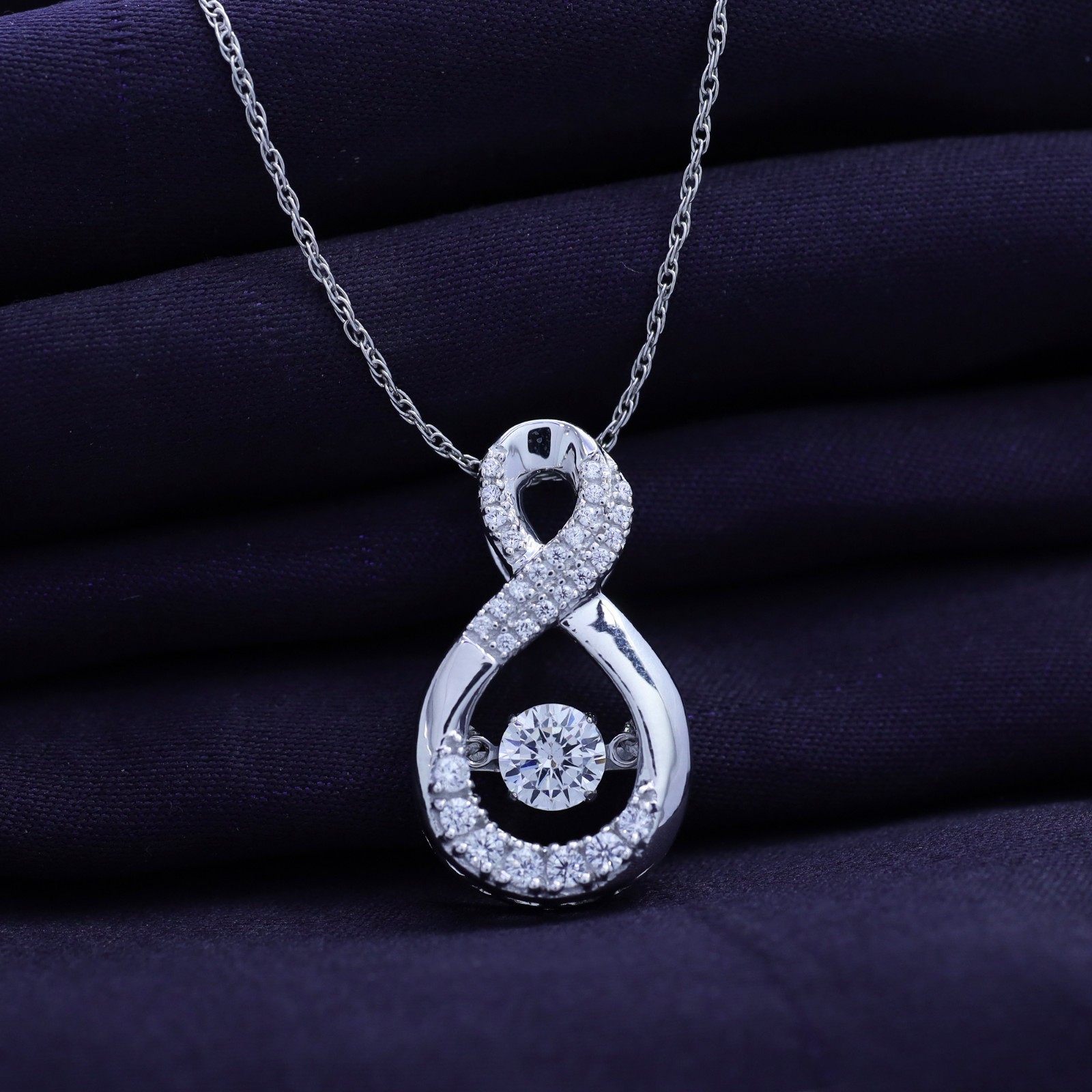 Round Cut Simulated Diamond 14K White Gold Plated Infinity Pendant Necklace 18″