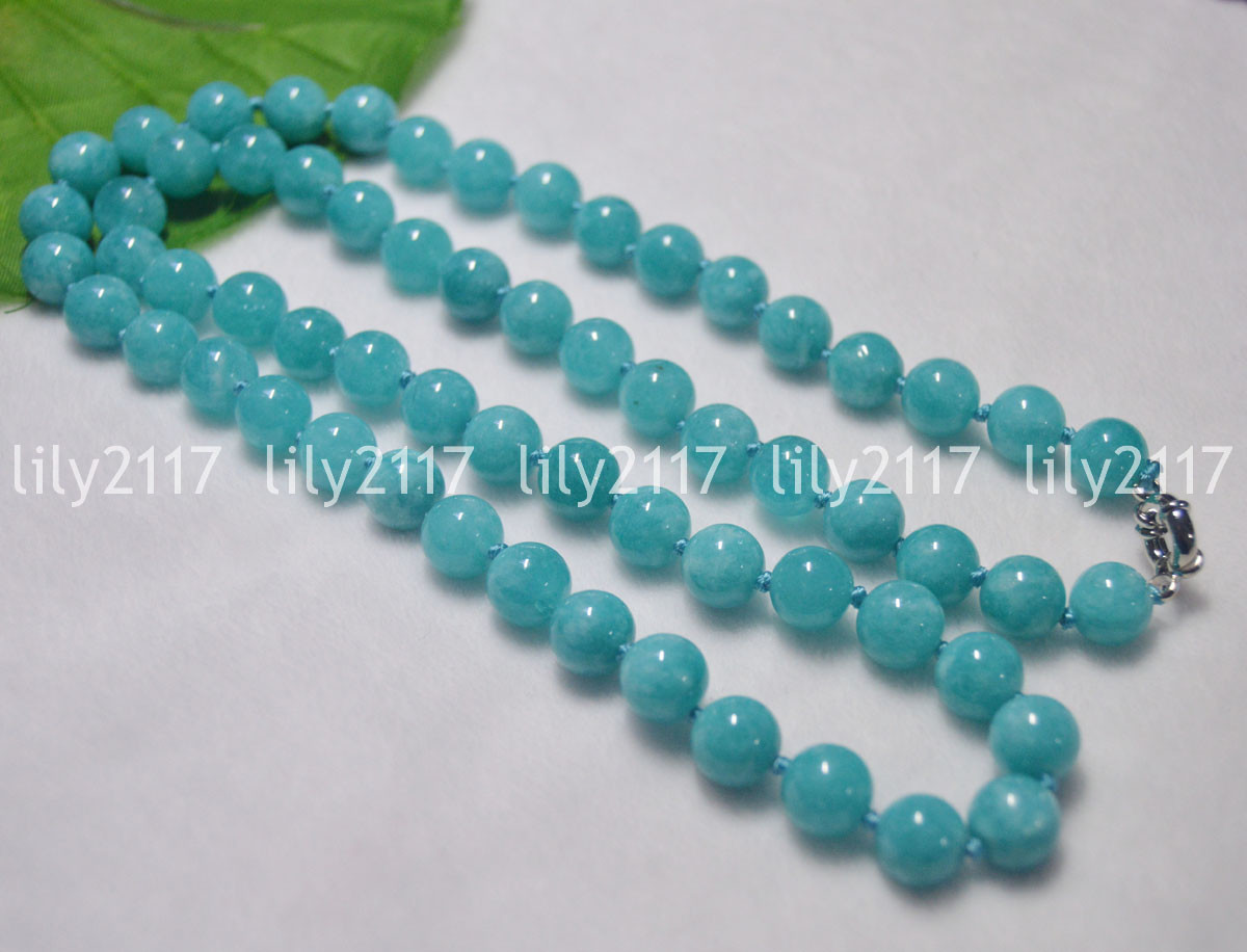 Natural 8/10mm Blue Aquamarine Gemstone Round Beads Necklaces 16-36 inches AAA