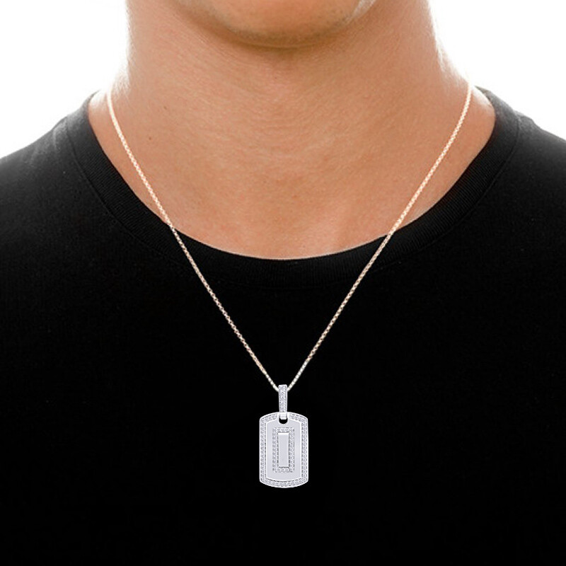 Round Cut Simulated Diamond 14K White Gold Plated Dog Tag Pendant Necklace 18″