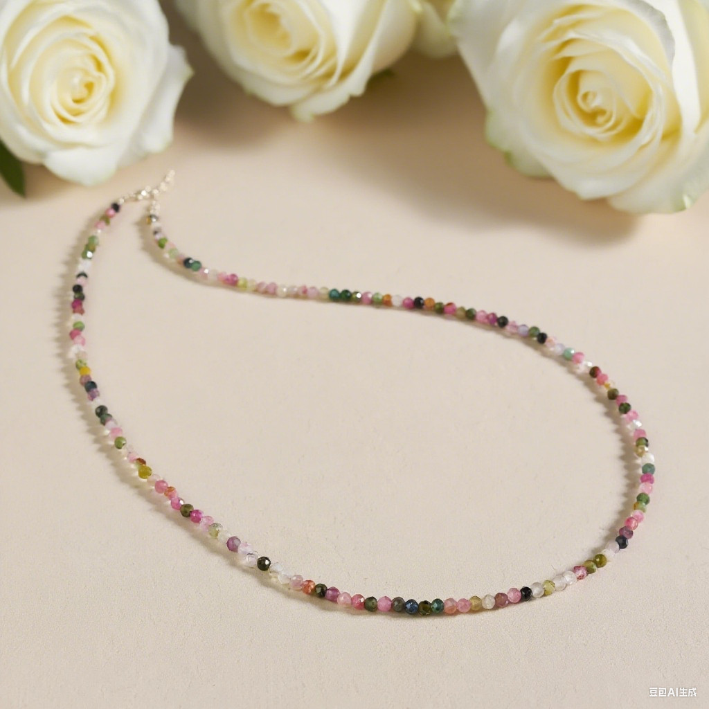 Minimalist Rainbow Tourmaline 2mm Crystal Gemstone Beads Dainty Choker Necklace
