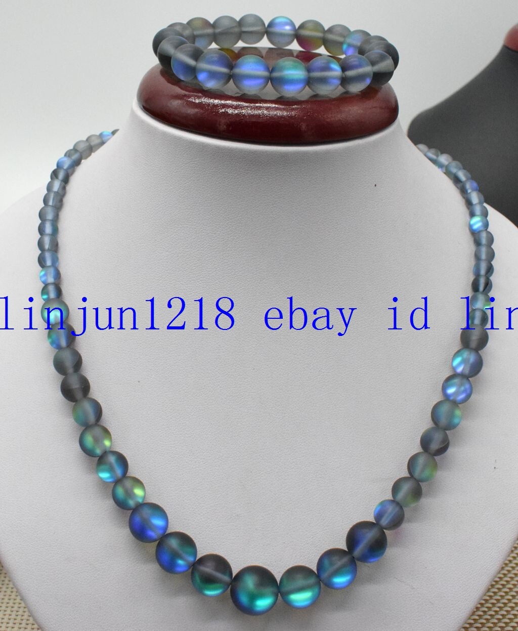 NEW 6-12/10MM Gray Gleamy Rainbow Moonstone Gemstone Bracelet Necklace18/7.5 in