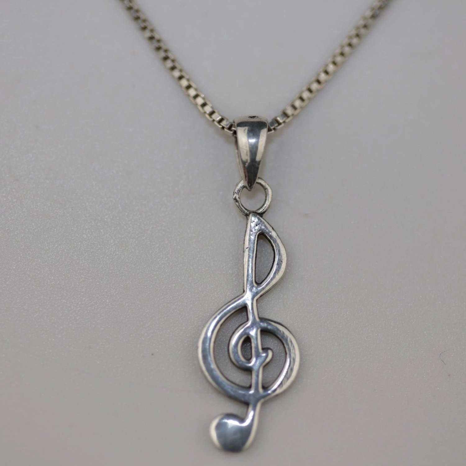Sterling Silver Treble Clef Pendant Necklace 925 Italy 16″ Box Chain Music Note