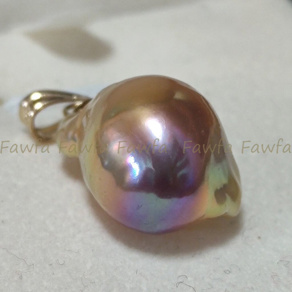 Huge 15-25mm Real Natural Multicolor South Sea Baroque Pearl Pendant 14K Gold