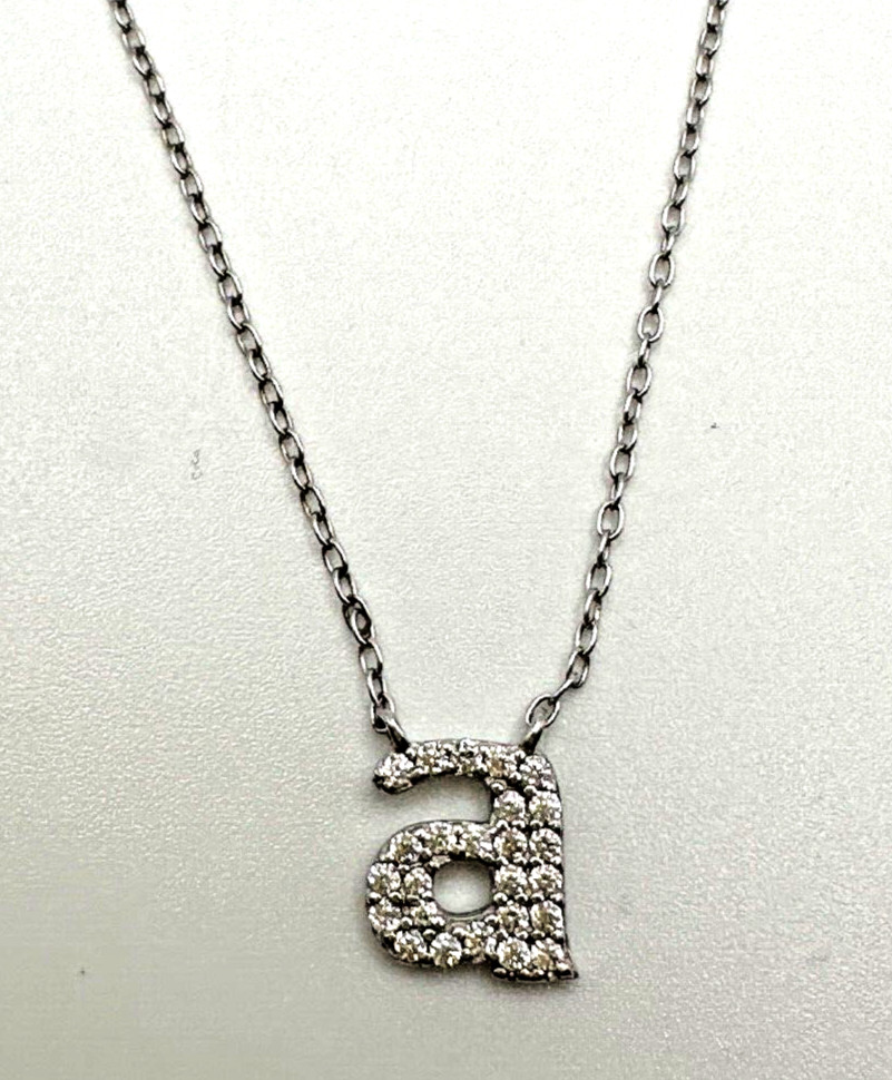 Sterling Necklace Initial Letter “A” 925 Silver Pendant Pave Dainty Teen Tween