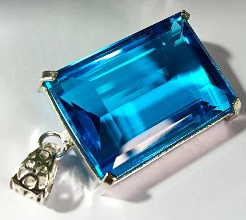 99.70 Ct. Emerald Cut Blue Topaz Pendant 925 Silver Jewelry Gift for Christmas