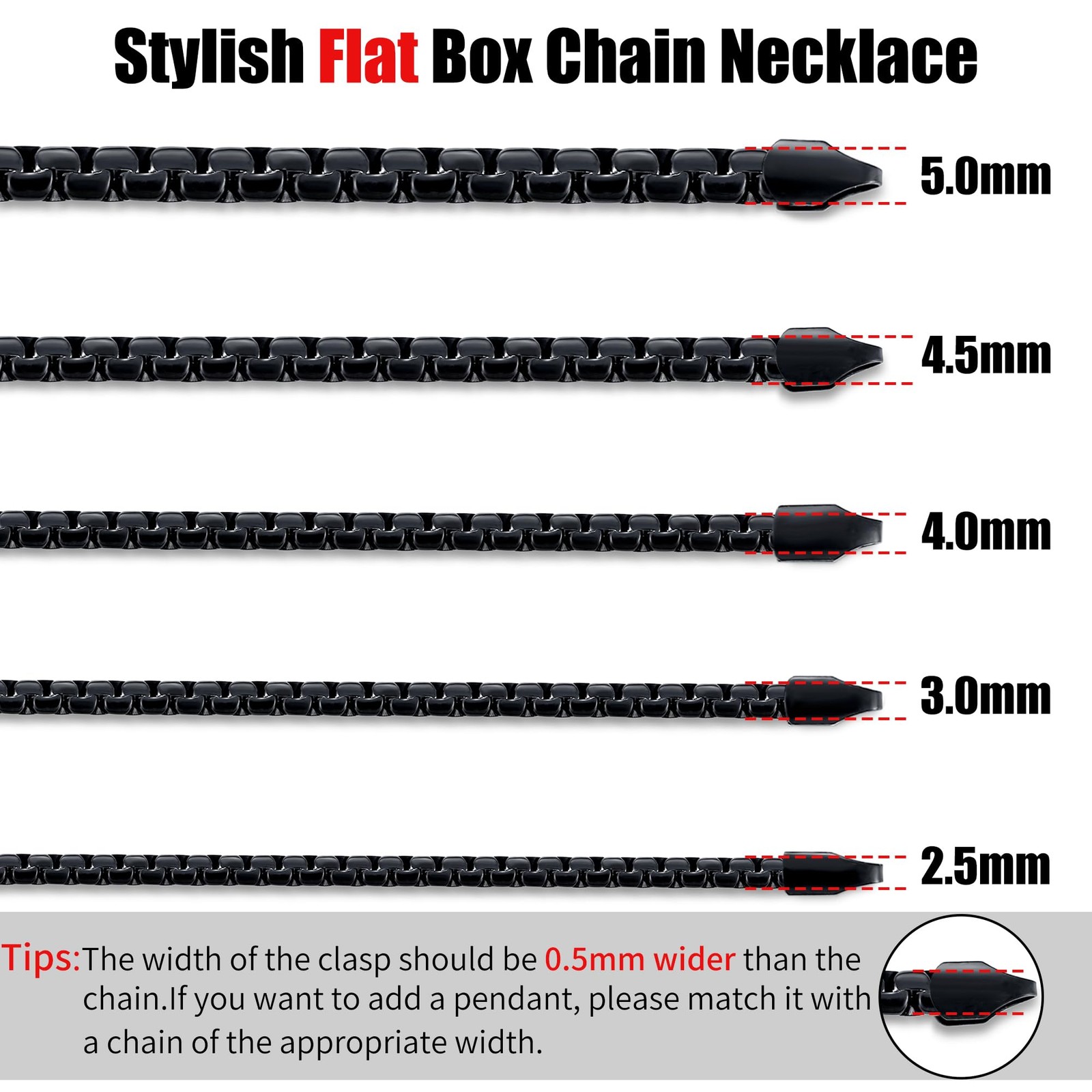 Black Flat Chains for Men, 2.5mm Stainless Steel Chain Necklace, Necklaces fo…