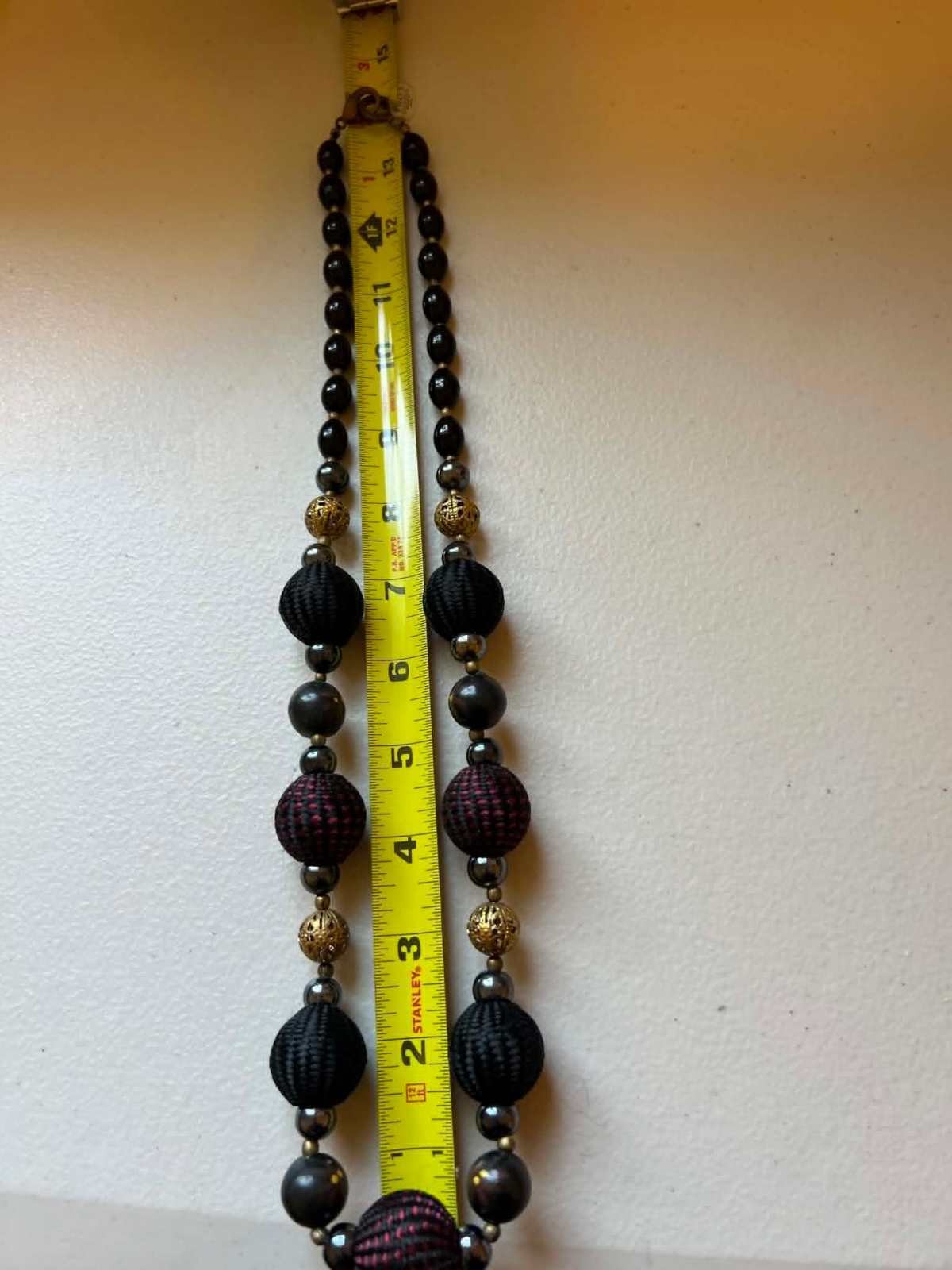 Vintage Black and Burgundy Beaded Statement Necklace with Gold Accents