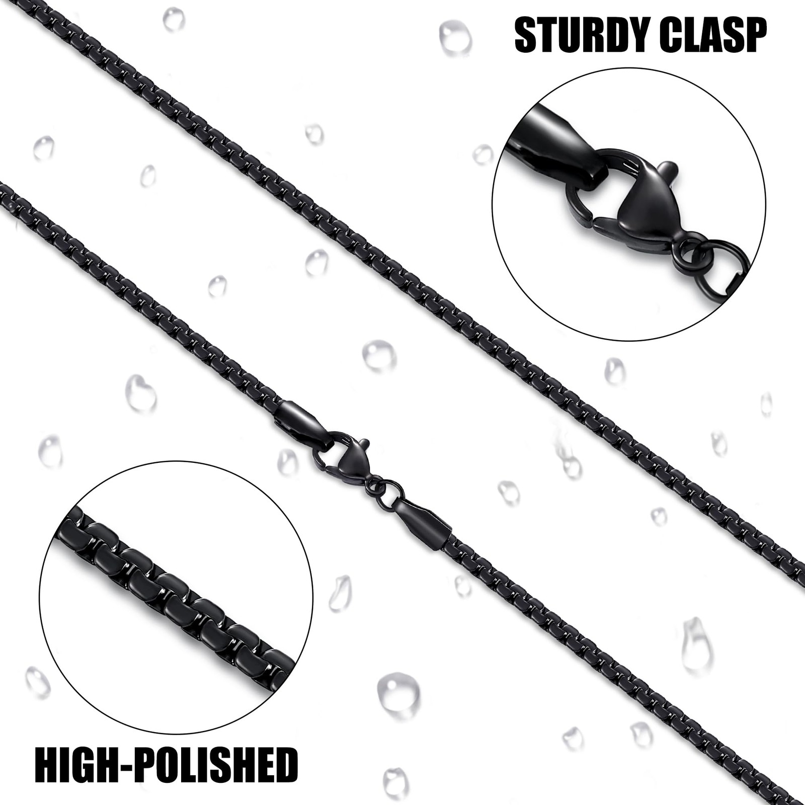 Black Flat Chains for Men, 2.5mm Stainless Steel Chain Necklace, Necklaces fo…