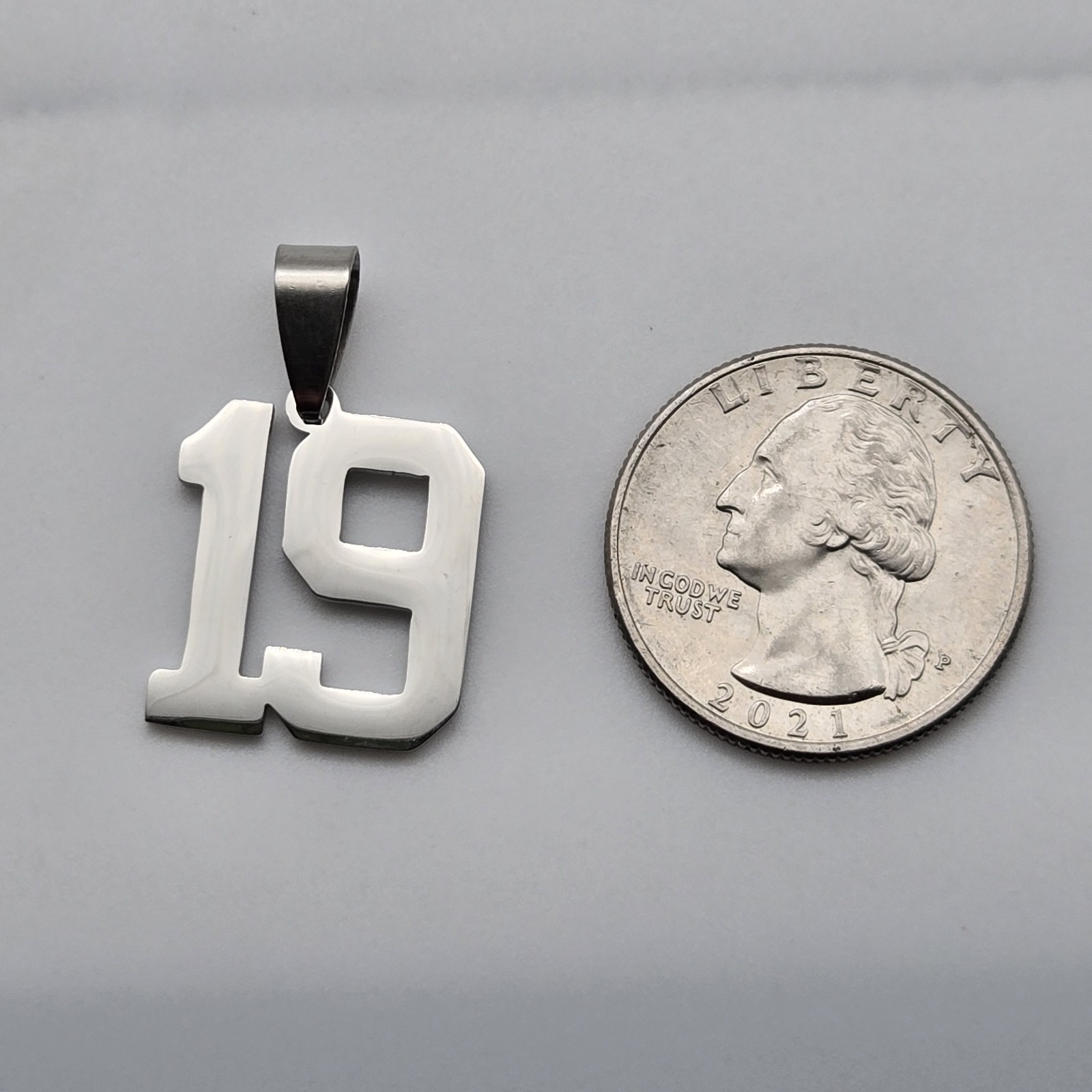 #19 BASEBALL FOOTBALL NUMBER Pendant Charm / 18″-24″ STAINLESS CHAIN NECKLACE