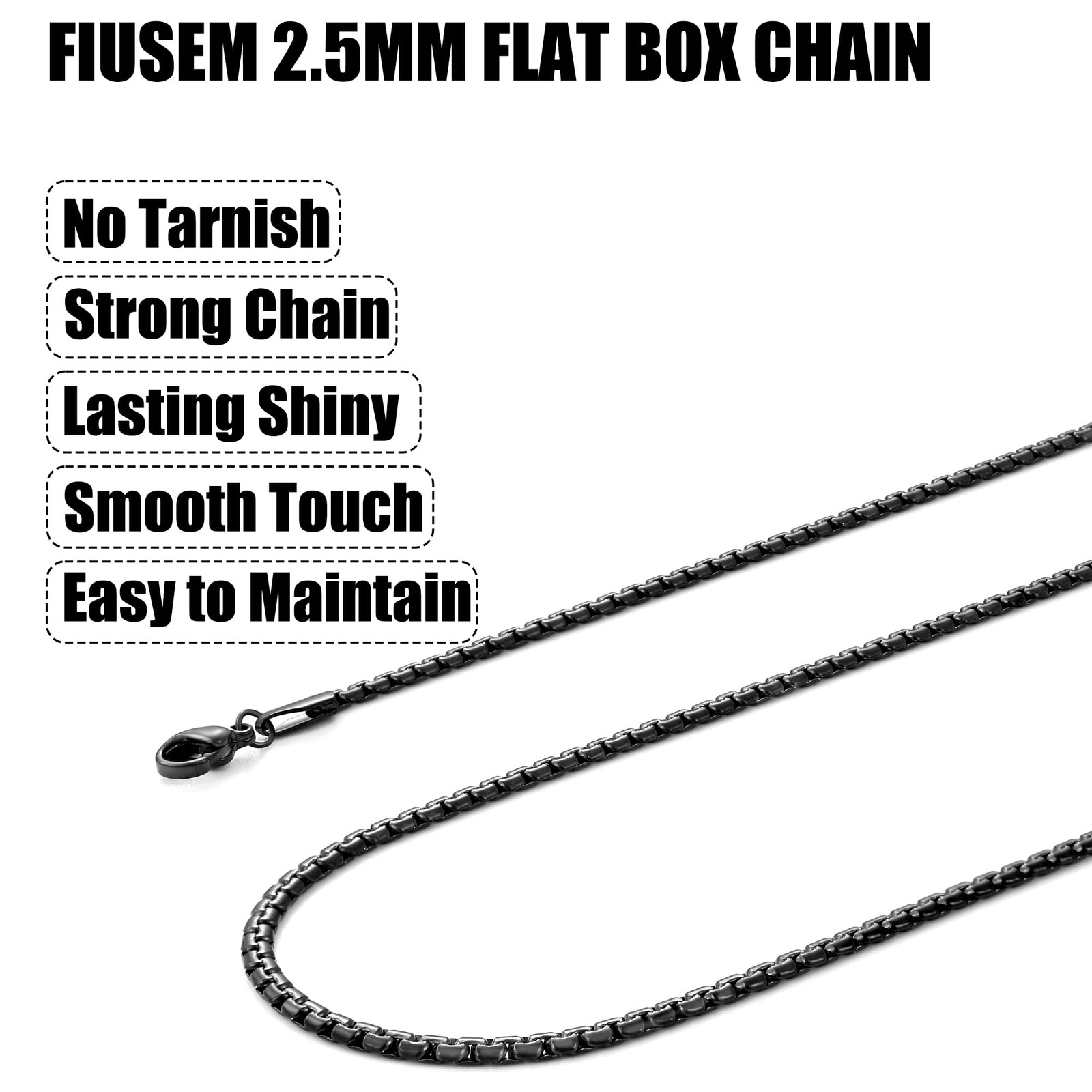 Black Flat Chains for Men, 2.5mm Stainless Steel Chain Necklace, Necklaces fo…