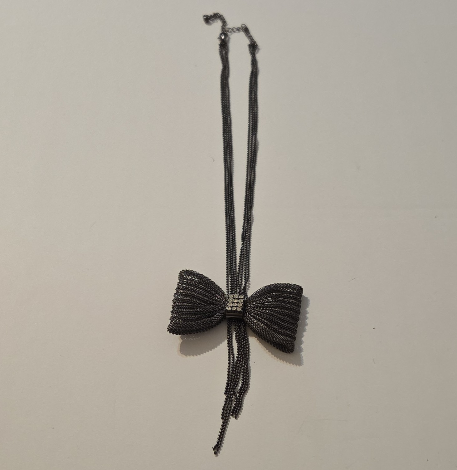 Black Tone Ball/Bead Chain Necklace Bow Pendant Square Crystal Lobster Adj