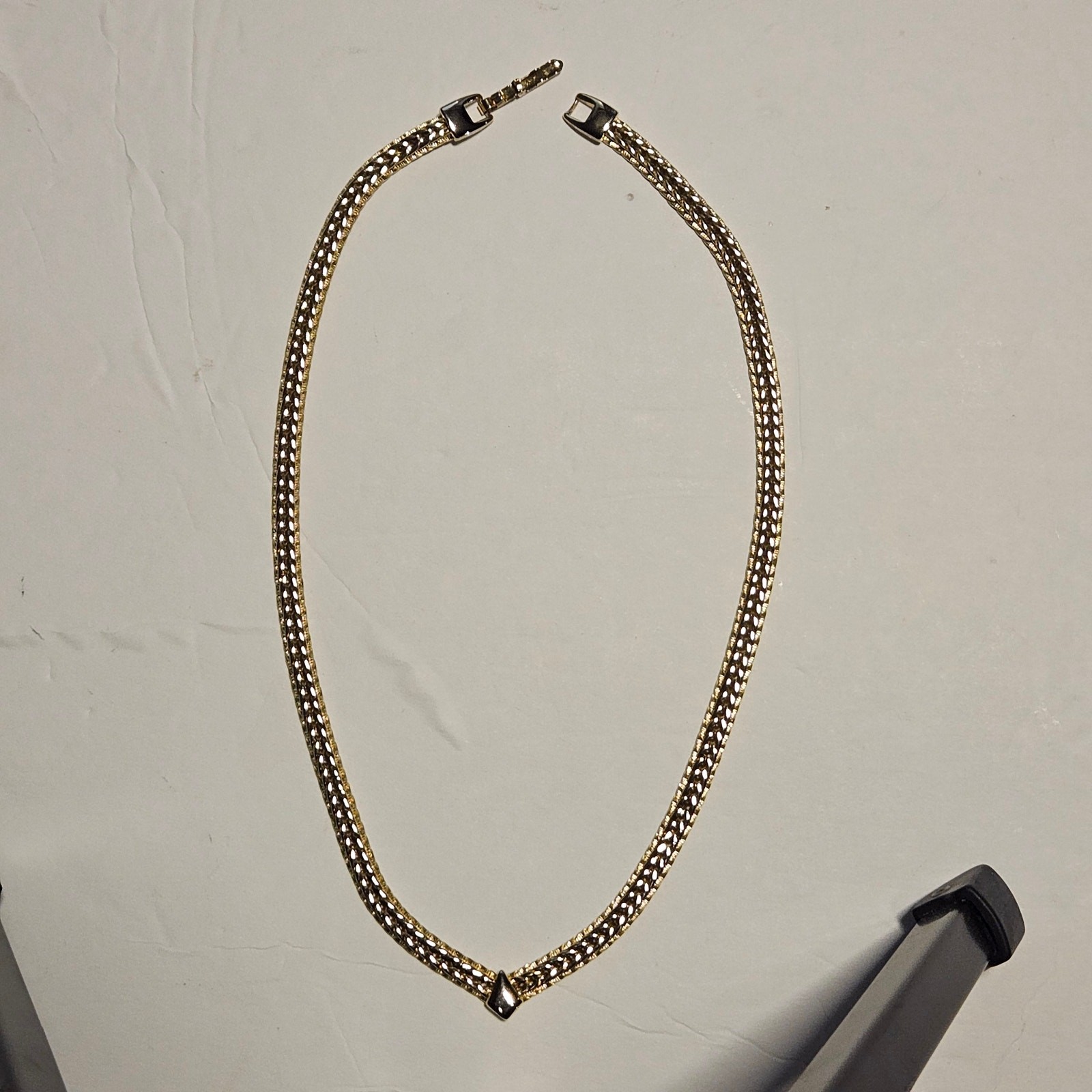 Vintage Gold Chevron Herringbone Chain Necklace 16″ Collar Mesh Boho Formal