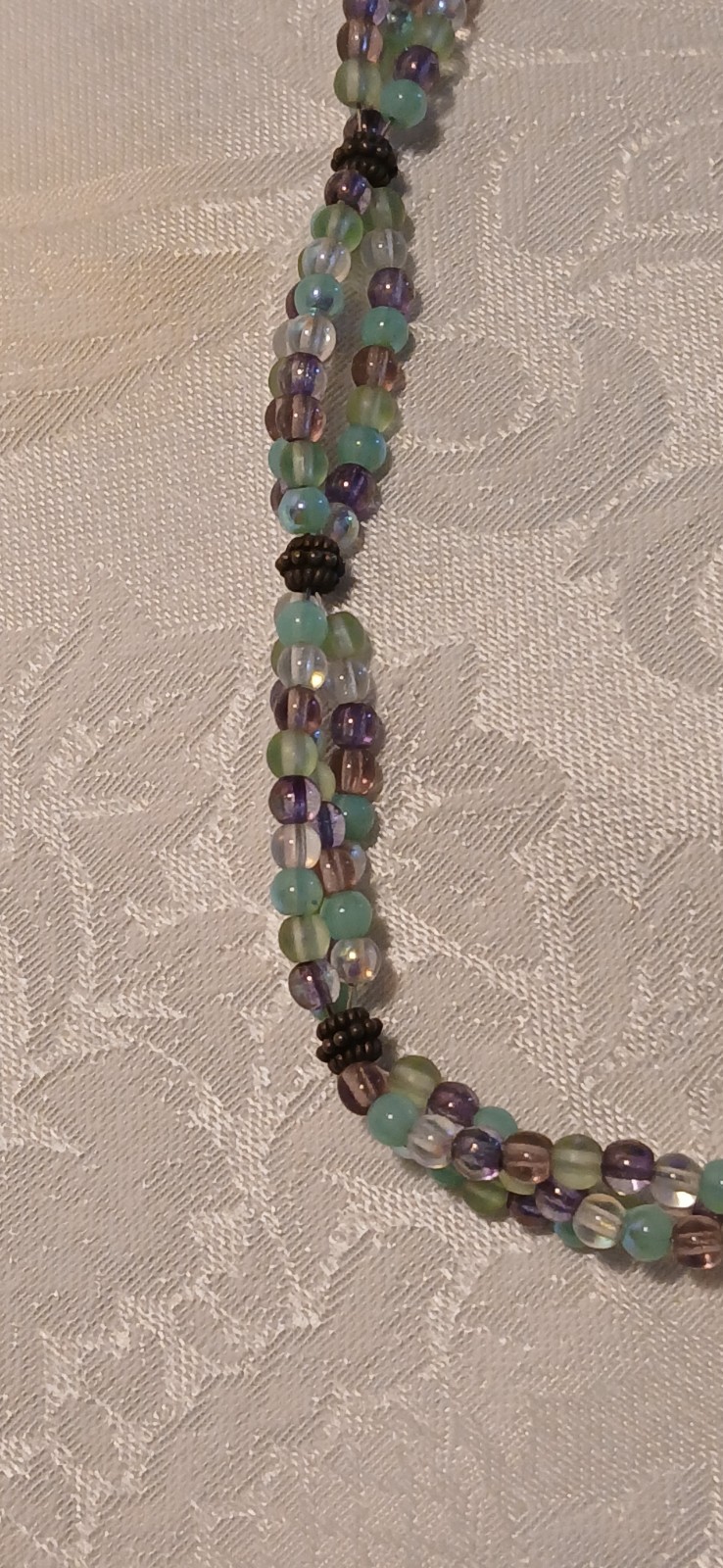 Triple Strand Choker, Amethyst, Blue, Clear, Glass, Toggle Clasp, 15″, Handmade