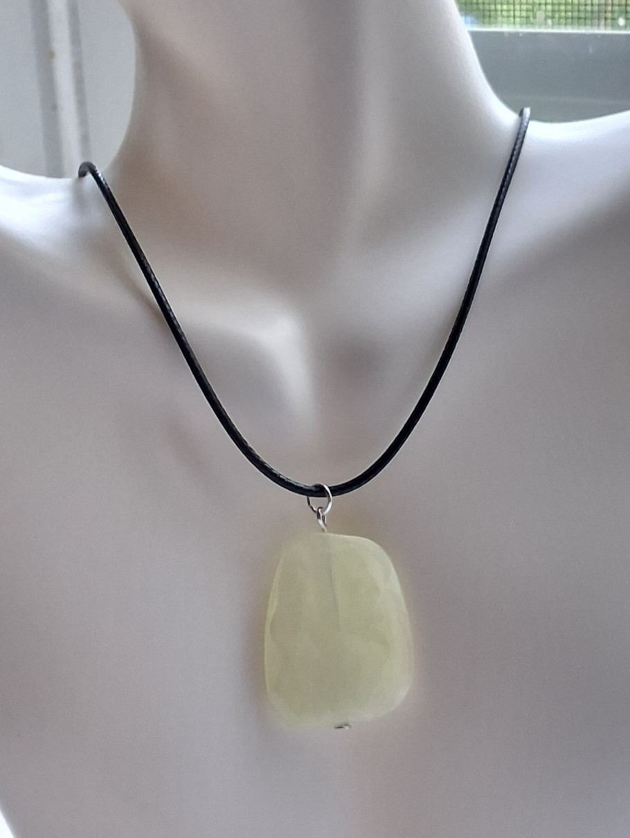 Faceted Yellow Glass Bead Pendant Black Cord Rope Necklace Handmade Statement