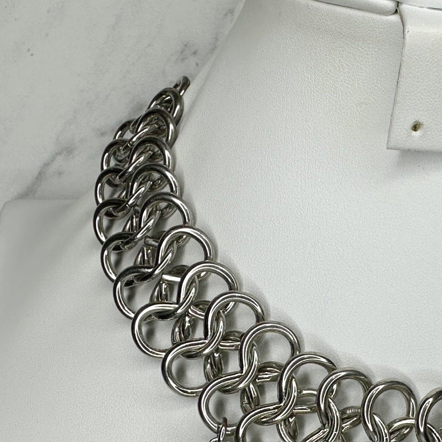 Chico’s Chunky Rhinestone Bib Necklace Yellow Silver Tone 16-20in