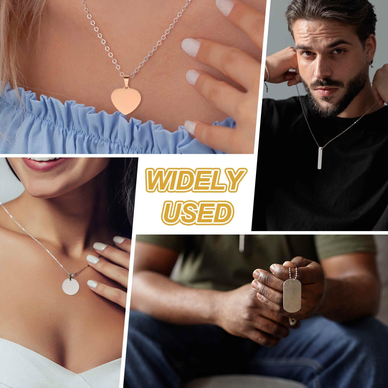 Stainless Steel Round Pendant Necklace for Men and Women, Stamping Blank Engr…