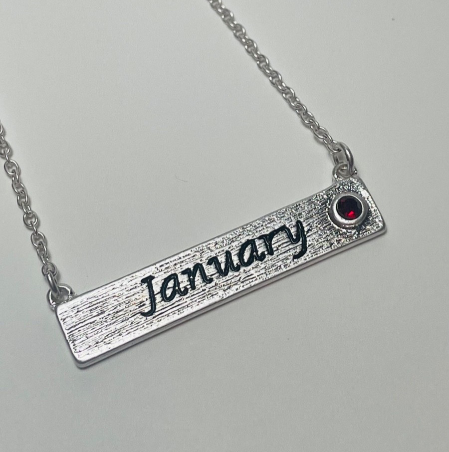 Personalized January Birthstone Necklace Bar Pendant Dainty Silver Plated