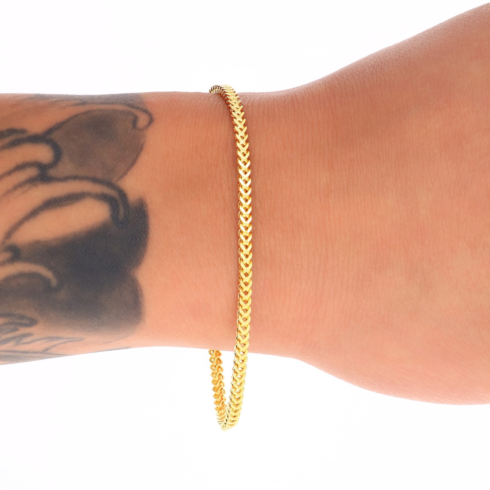 14k Yellow Gold 2.5mm Franco Box Square Wheat Foxtail Bracelet Chain Mens 8″