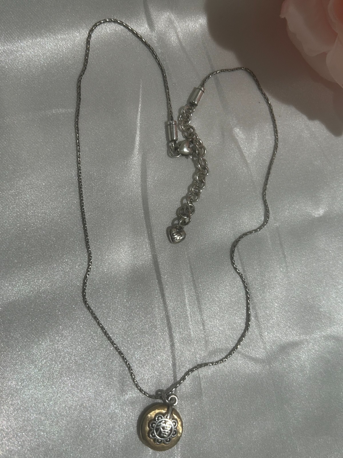 Brighton NWT Chinese Happiness Pendant Necklace Silver Hammered Gold 18 In. #26