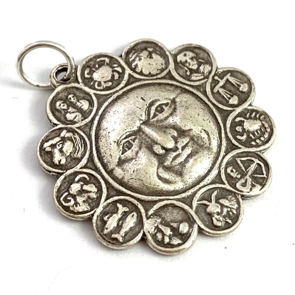 Zodiac Charm Necklace Pendant Silver Tone Metal All Twelve Signs With Face