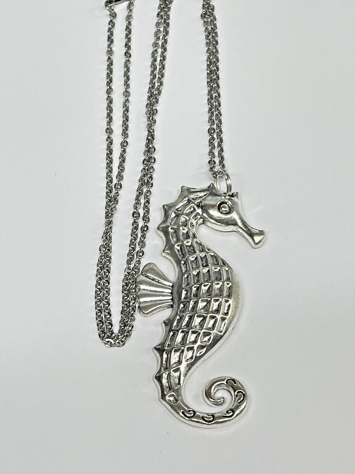 Sea Horse Silver Necklace 24″ Stainless Coastal Sea Life Jewelry NEW