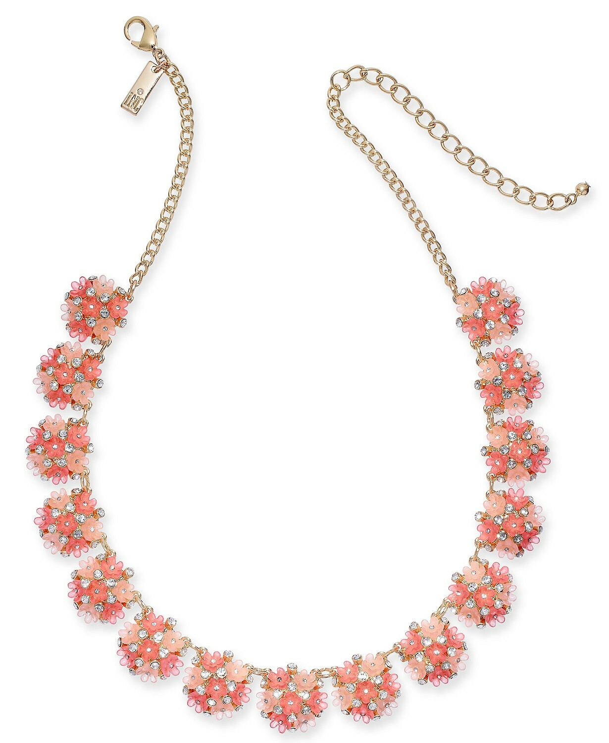 INC International Concepts Gold-Tone Pavé Flower Strand Women’s Necklace, Coral
