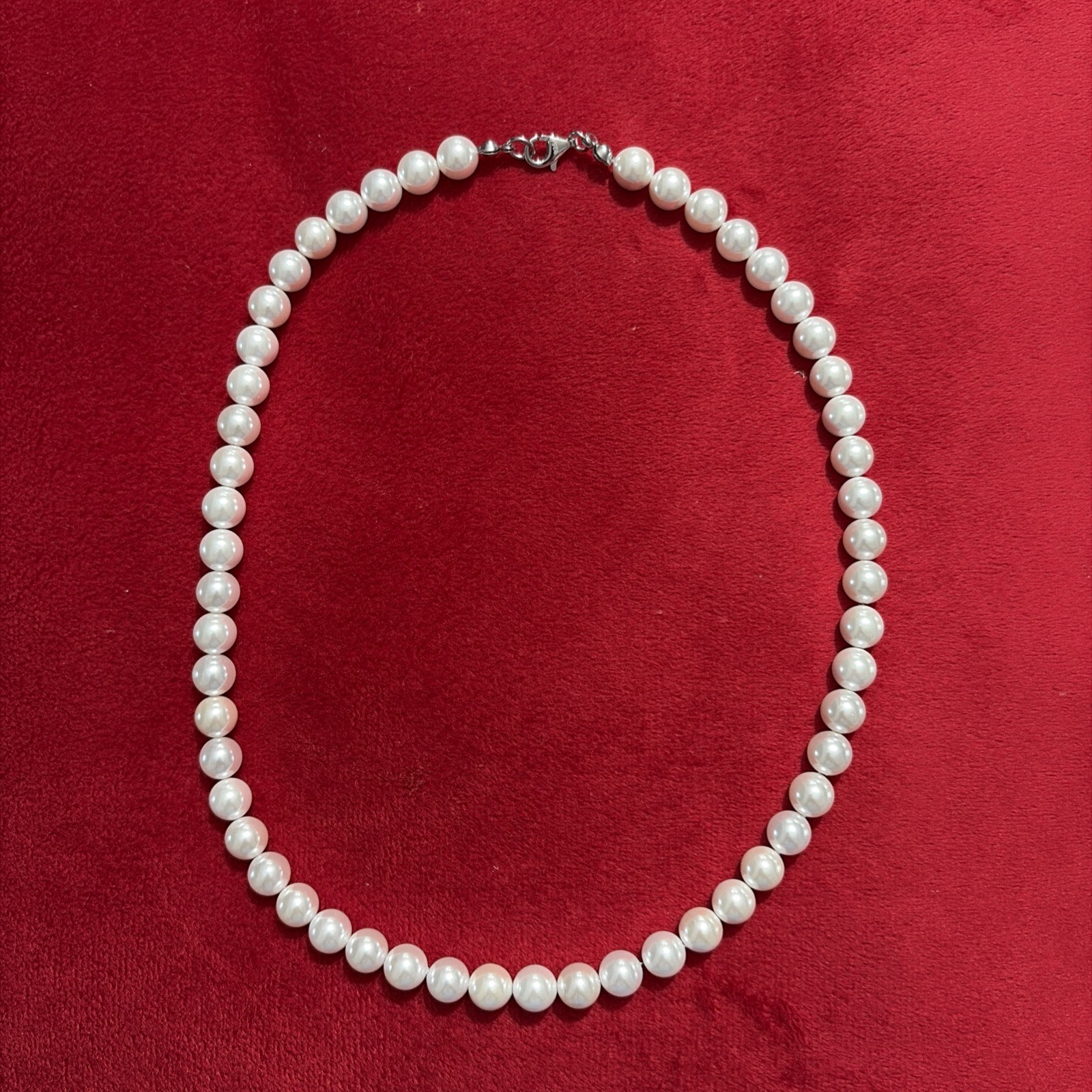 Cultured Pearl Necklace W. Real 925 Silver Clasp For Women 8mm, 18″ Length