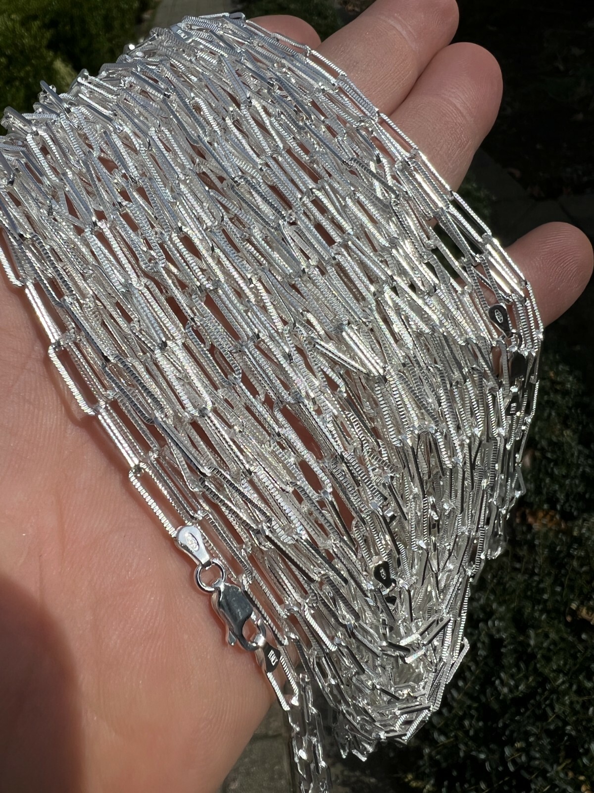 Solid 925 Silver Paperclip Rolo Chain 3.5mm Diamond Cut Necklace Italy Layered