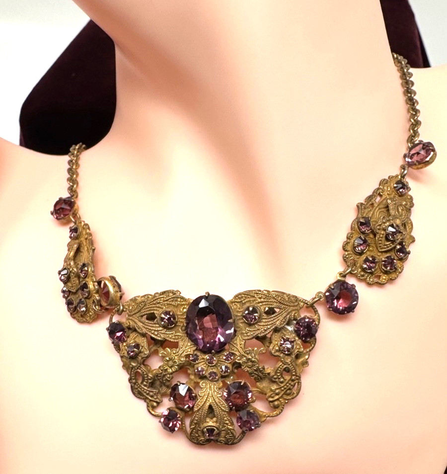 Circa 1837 Beautiful Victorian Rare Amethyst Brass Cannetille Filigree N G2U