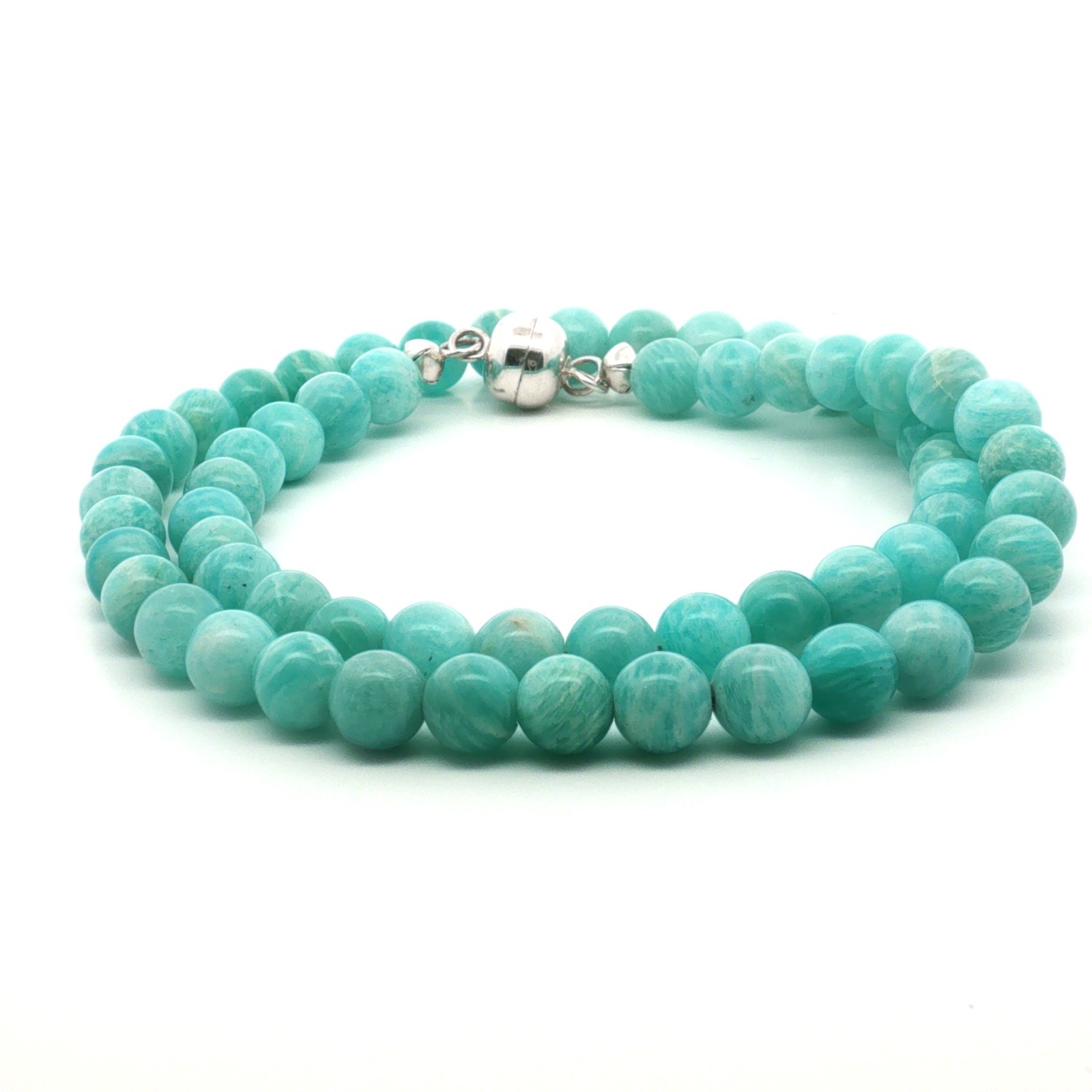 Natural Amazonite Beaded Necklace 45cm in 925 Sterling Silver Rhodium